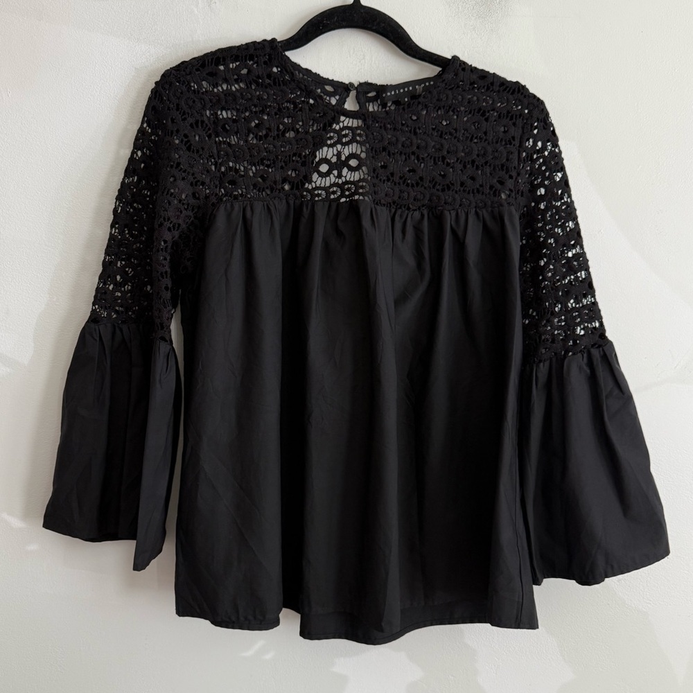 Endless Rose Black Crochet Lace Bell Sleeve Top Women’s Small